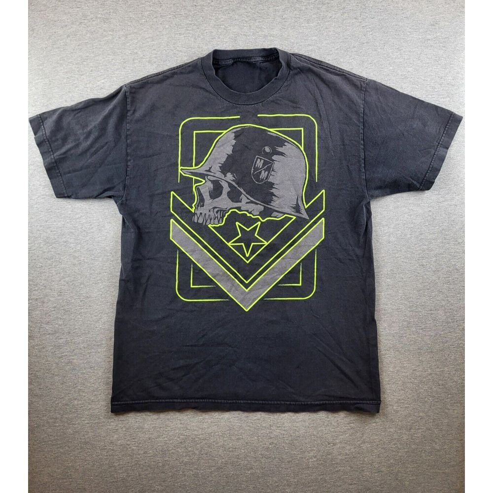 Vintage Y2K Metal Mulisha Shirt Mens Large Black‎ Neon Skull Helmet Sz. Large